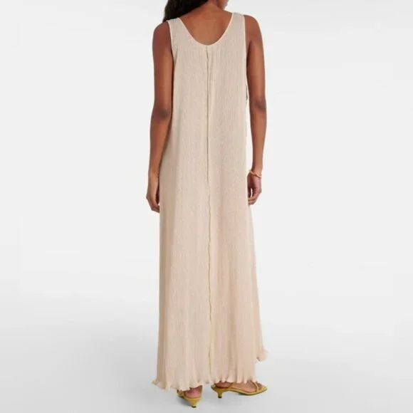 NEW Toteme Plisse Crinkled Scoop-Neck Maxi Dress in Cream Beige | size 32 / US 0 - Picture 3 of 14